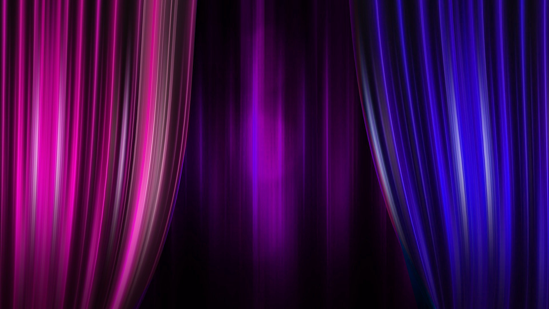 Grafik, die einen Theatervorhang in den Farben der bisexuellen Pride-Flagge zeigt: Pink, lila, blau.